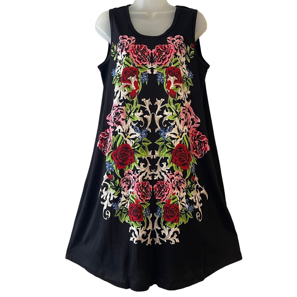 La Cera Floral Print A-Line Tank Tee Shirt Beach Dress Coverup Size Small NWT